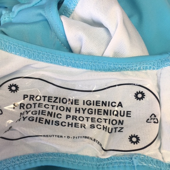 One Piece Swimsuit- Solid Aqua Blue Side Cutout Backless: Size Medium - Picture 8 of 8